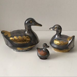 3 Pc Mixed Metal Pewter Duck trinket boxes, Coffee table decor